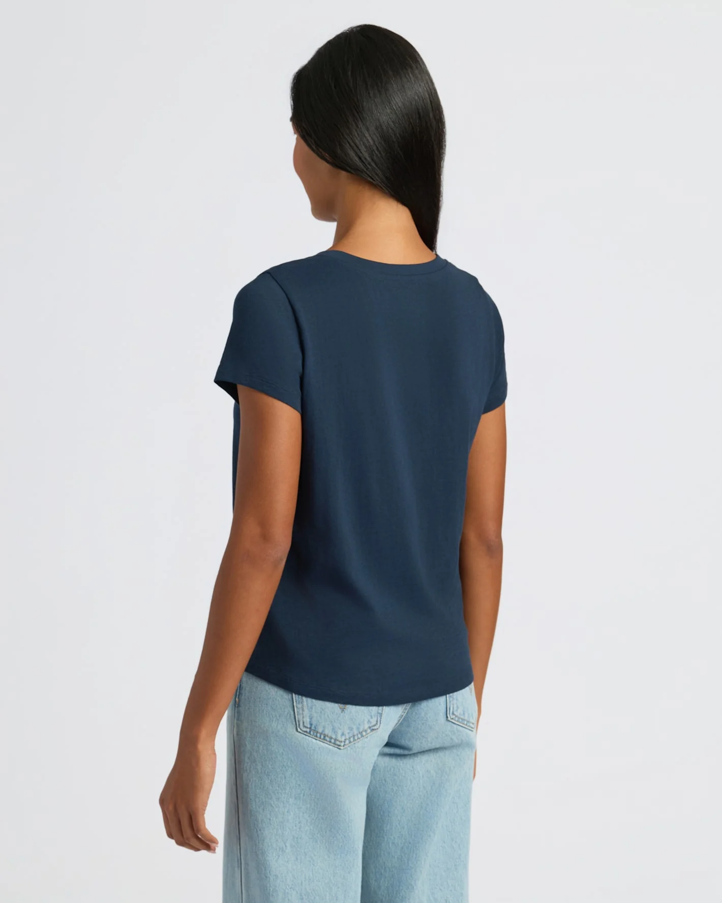 Womens Navy Slub Scoop Neck Tee - Image 4