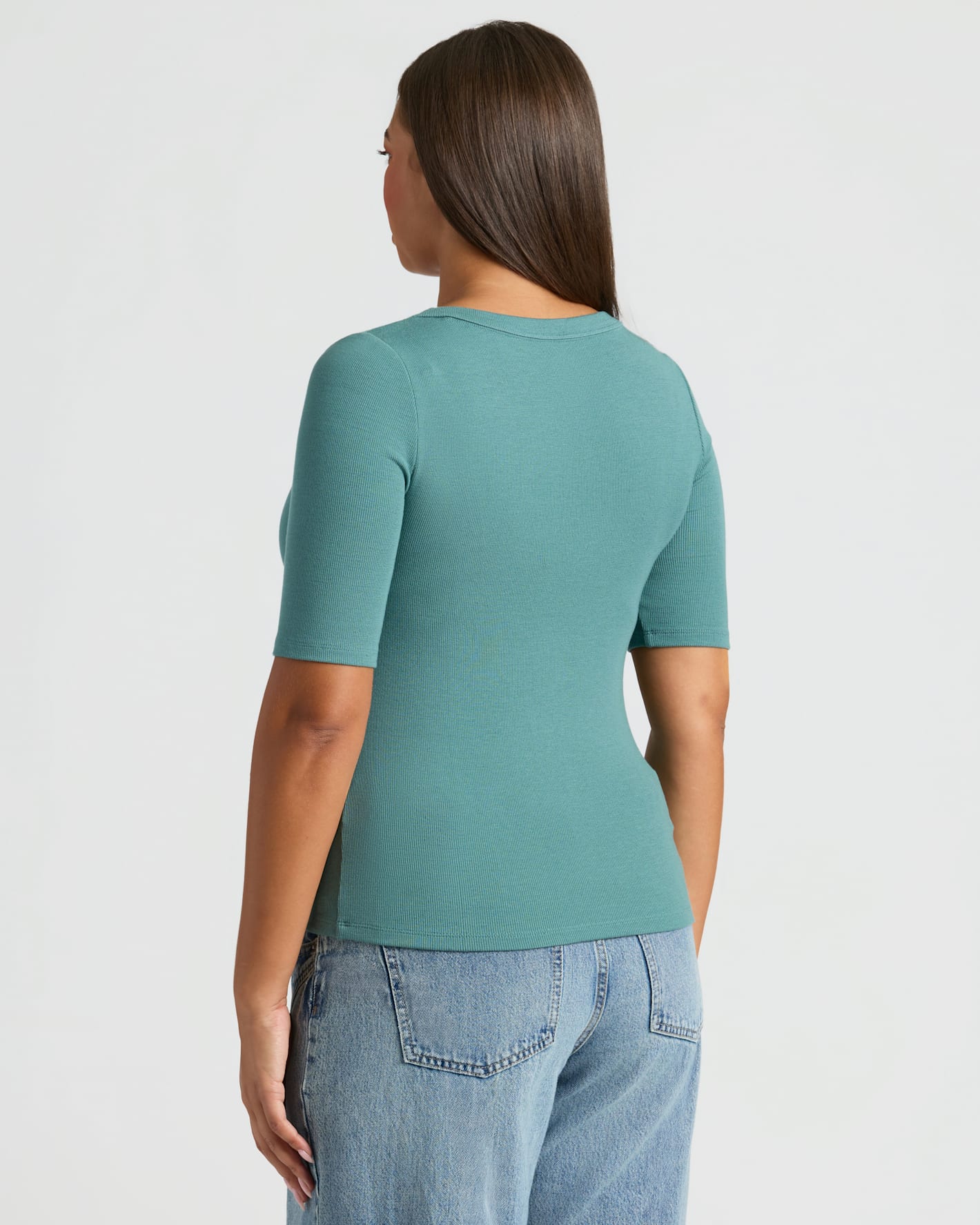 Womens Stormcloud Ribbed 3/4 Sleeve Scoop Neck Tee - Image 4