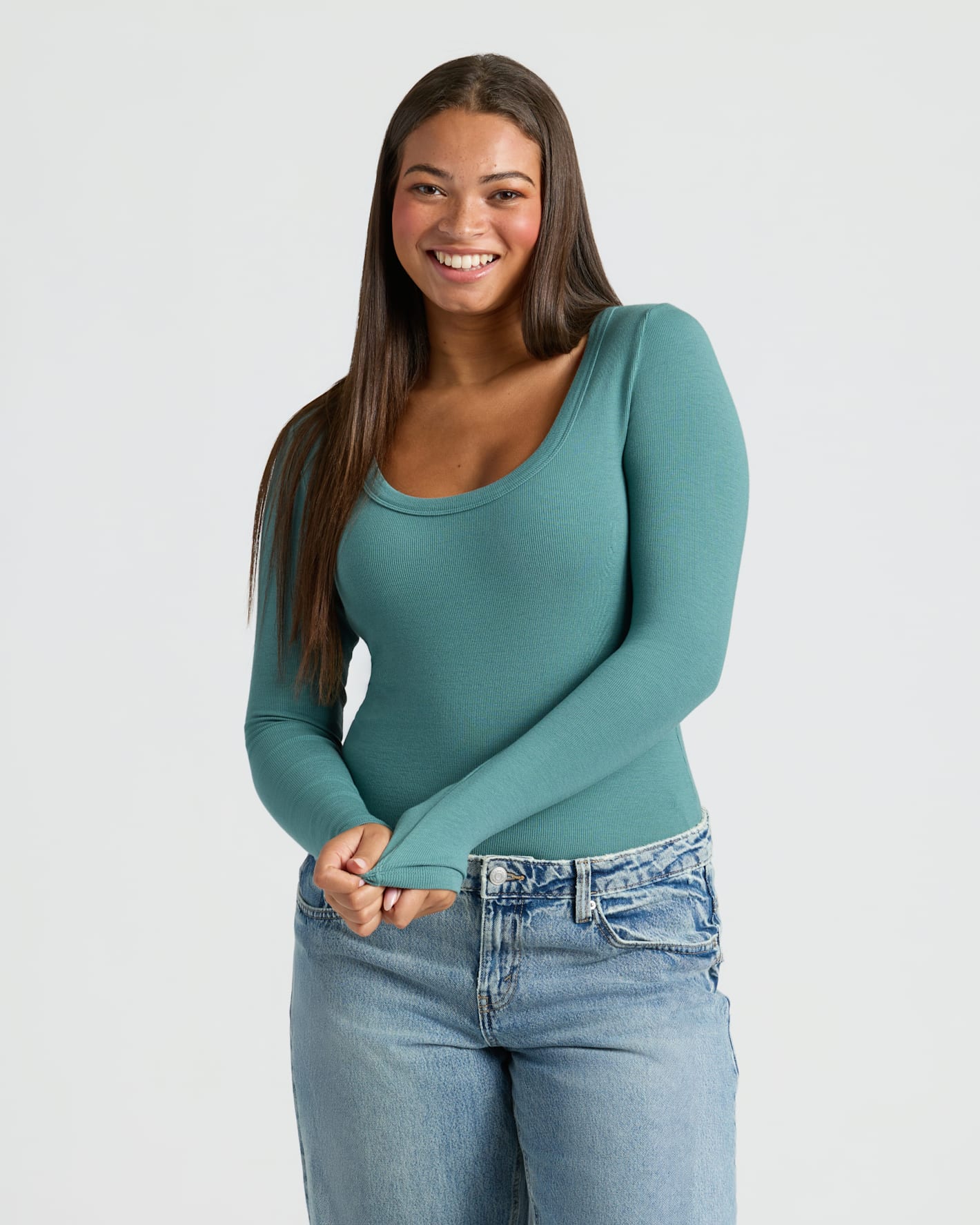 Womens Stormcloud Ribbed Long Sleeve Scoop Neck Tee - Image 6