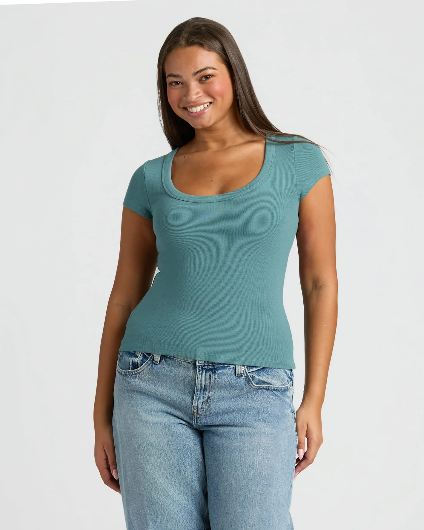 Womens Stormcloud Ribbed U-Neck Tee