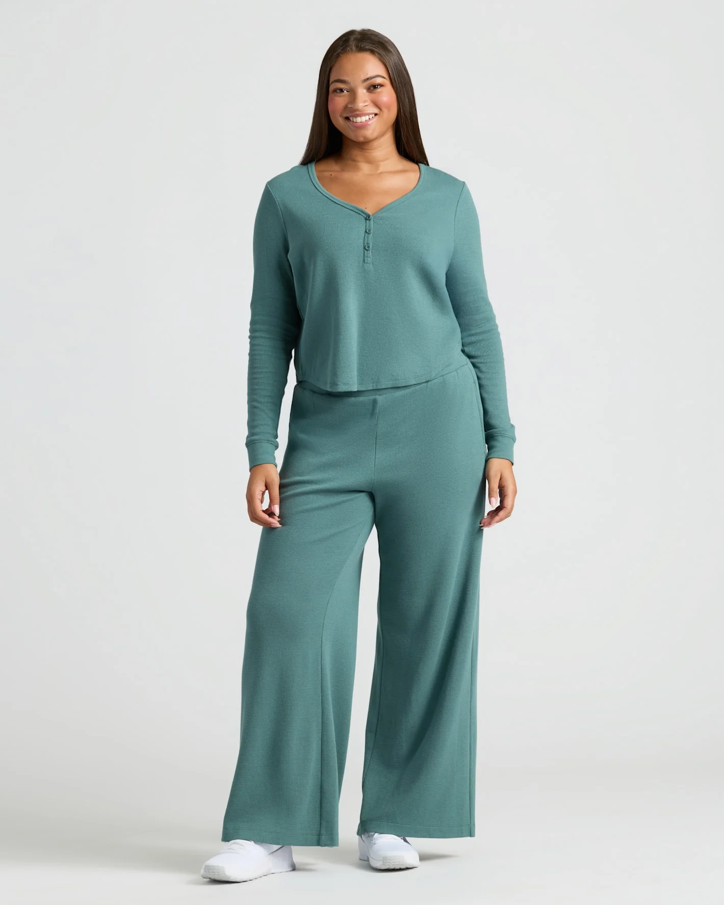 Womens Stormcloud Waffle Long Sleeve Boxy Henley - Image 3
