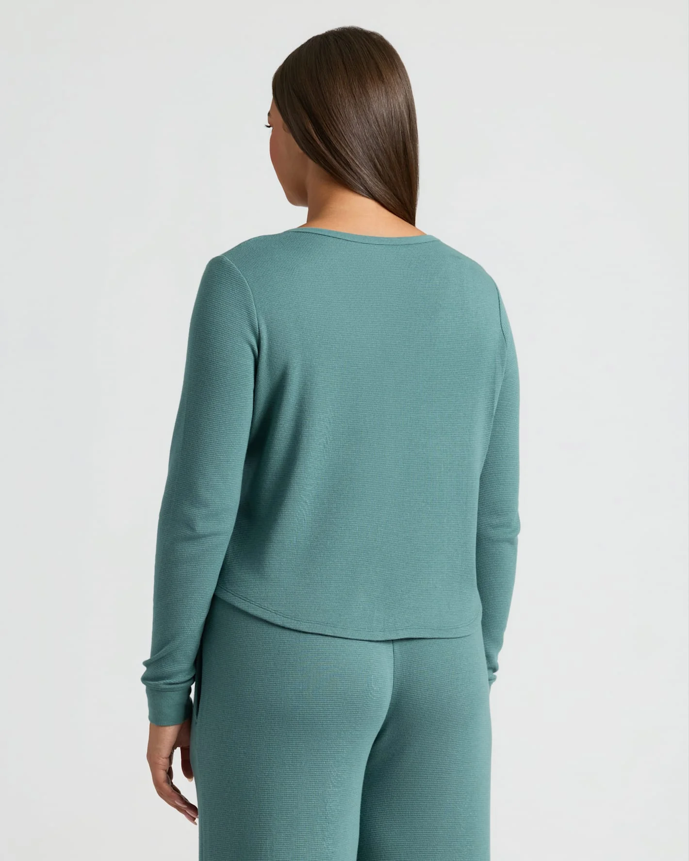 Womens Stormcloud Waffle Long Sleeve Boxy Henley - Image 4