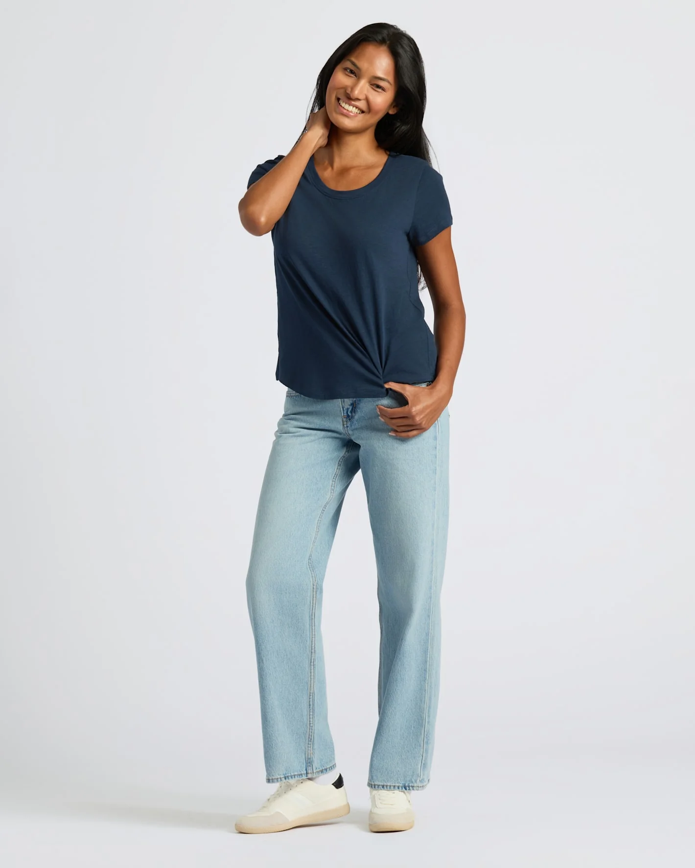 Womens White & Navy Slub Scoop Neck Tee 2-Pack - Image 3