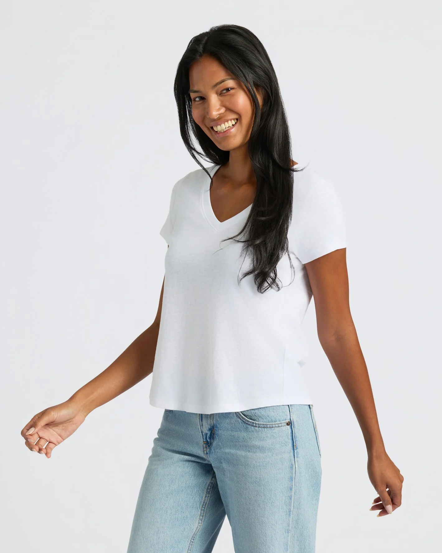 Womens White Relaxed Slub V-Neck Tee 4-Pack - Image 5