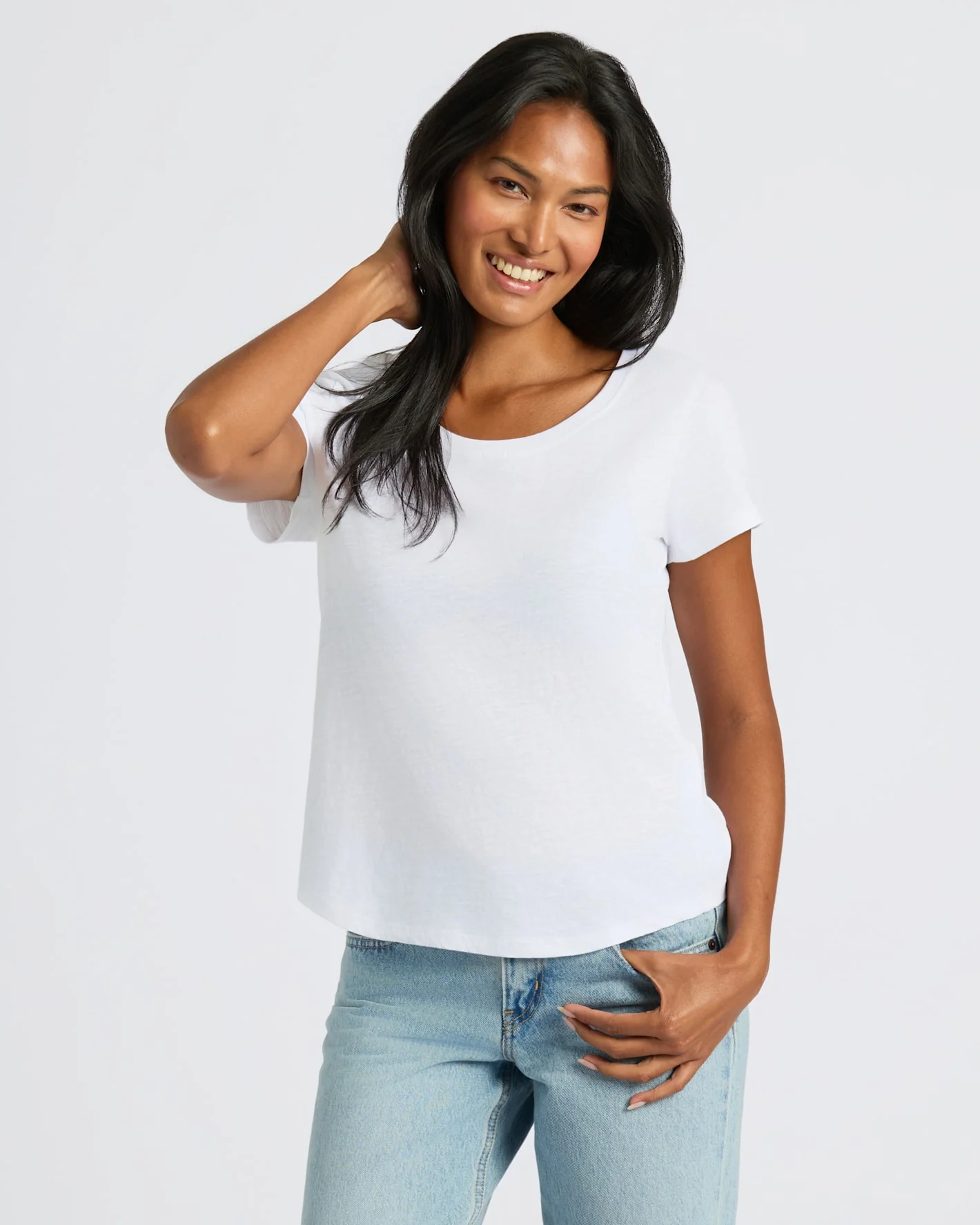 Womens White Slub Scoop Neck Tee 2-Pack - Image 2